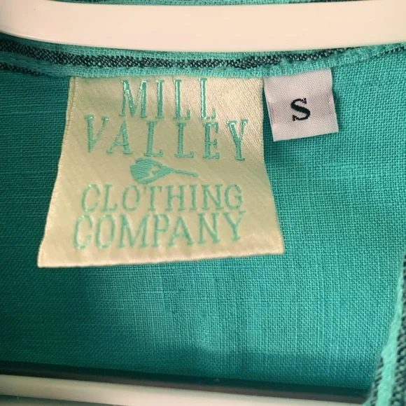 Mill Valley Clothing Co. 100% Linen Colorblock Teal Sleeve Pocket Jacket Size S - Picture 7 of 7